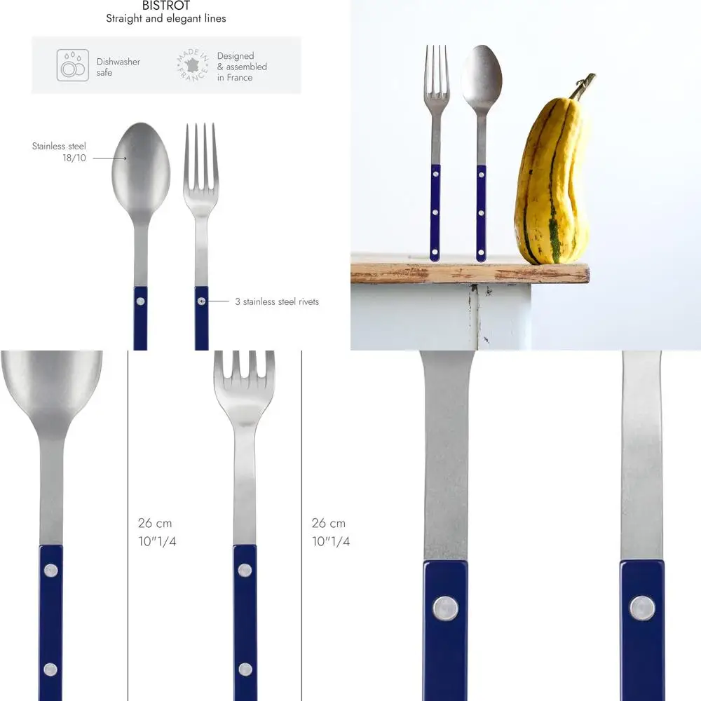 

Vintage 2-Piece Serving Utensils Set - Large Navy Blue Fork & Spoon - Stainless Steel with Nylon - Dishwasher Safe - Matte Finis