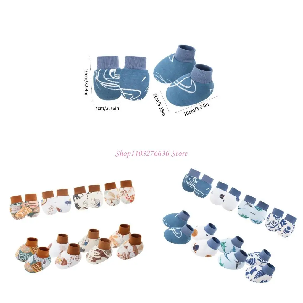 

R6FD 4 Set Soft & Comfortable Cotton Baby Mittens witrh Socks for Newborns Breathable