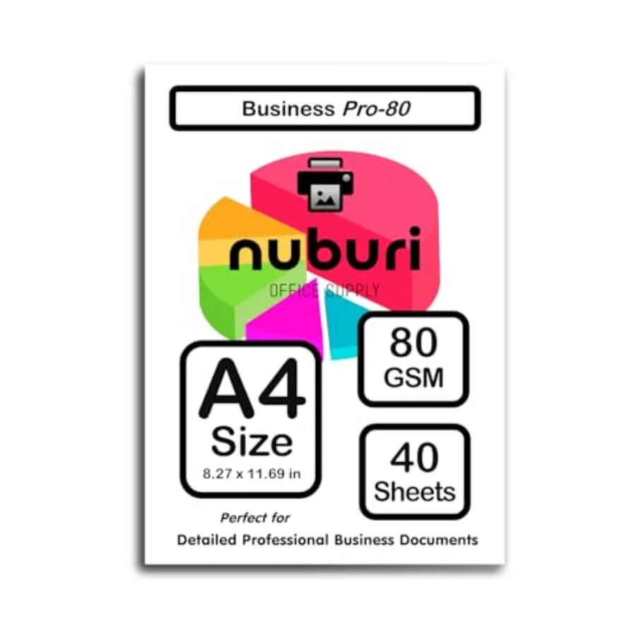 Nuburi - A4 Size Printer Paper - Great for Professional Documents - 80 gsm/ 21lb 40 Sheets