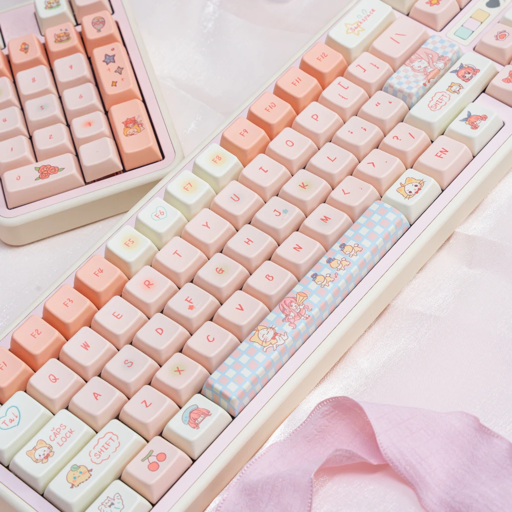 

Pink Girl Keycap Set PBT MDA 146 Key Warm Girl Keyboard Keychain Compatible with 61/75/87/104/108 Gaming Mechanical Keyboard