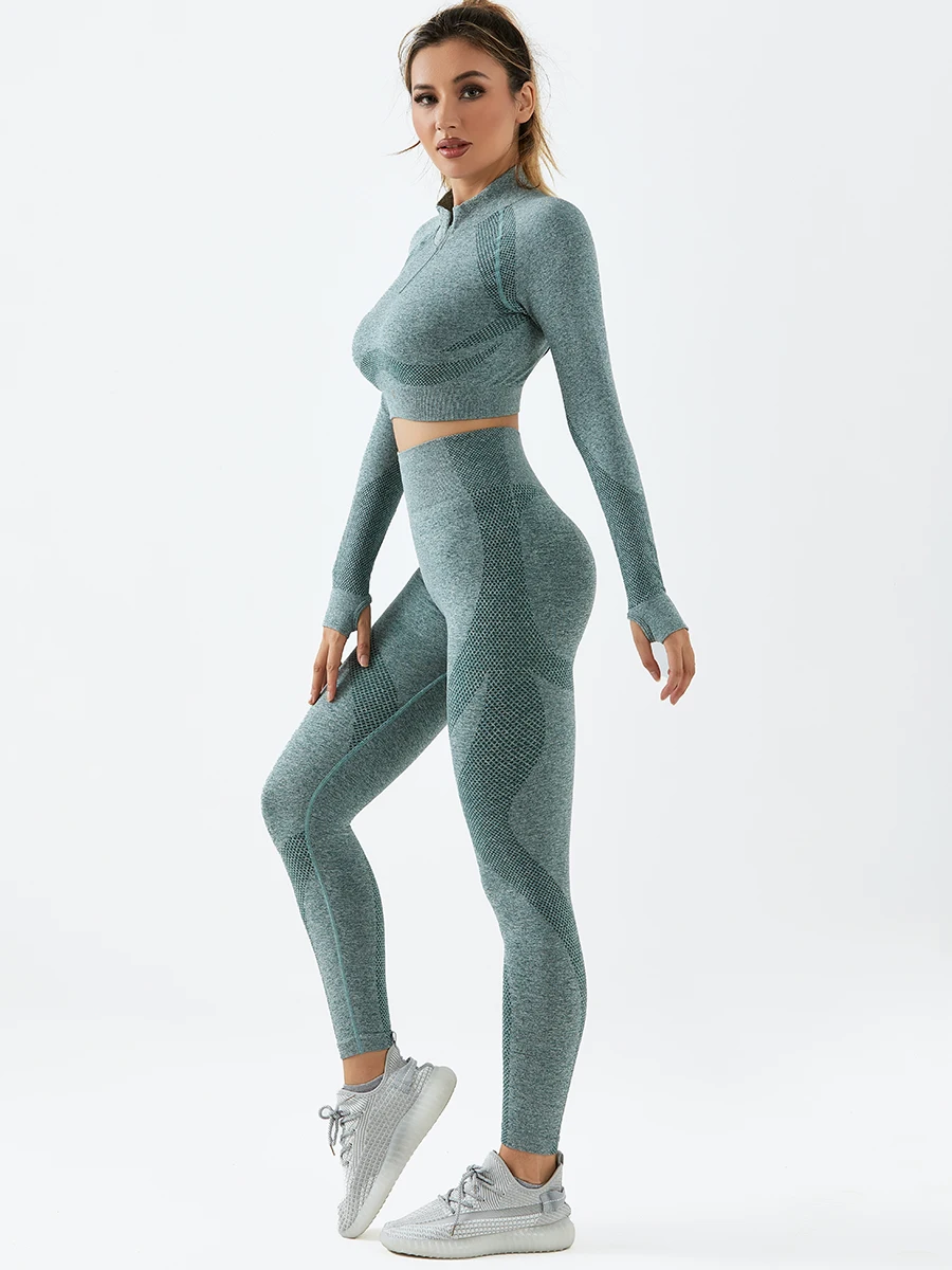 Ensemble de vêtements de Yoga pour femmes, Leggings taille haute, haut deux pièces sans couture, couleur unie, vêtements d'exercice de Fitness