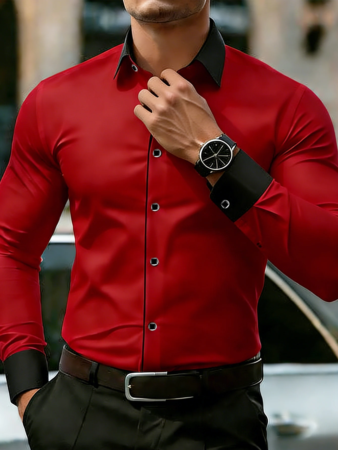 

FGKKS Men Tuxedo Shirt Brand New Western Luxury Long Sleeve Smart Casual Micro Elastic Wrinkle-free Male Business Dress Shirts