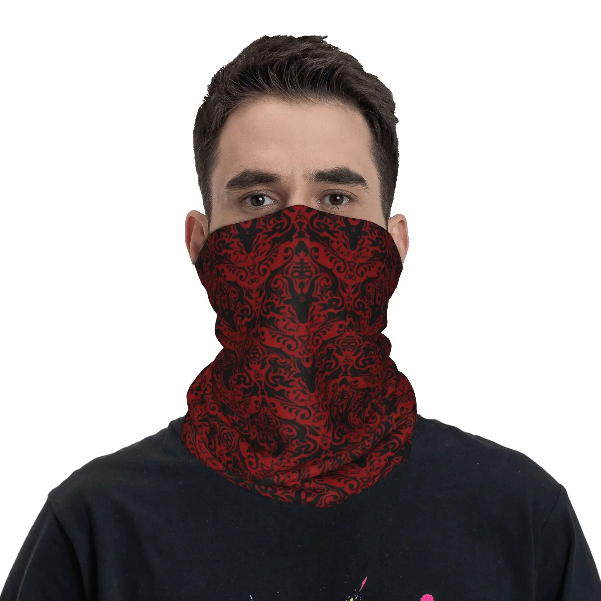 Damask - Hail Satan (Black and Red default) Bandana Neck Gaiter Printed Magic Scarf Warm Headband Cycling Unisex Adult Windproof view 2