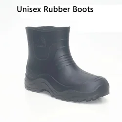 Botas de borracha com tubo curto masculino, botas de chuva respirável, plataforma universal, sapatos masculinos maduros, monocromáticos, tamanho 37-46, inverno