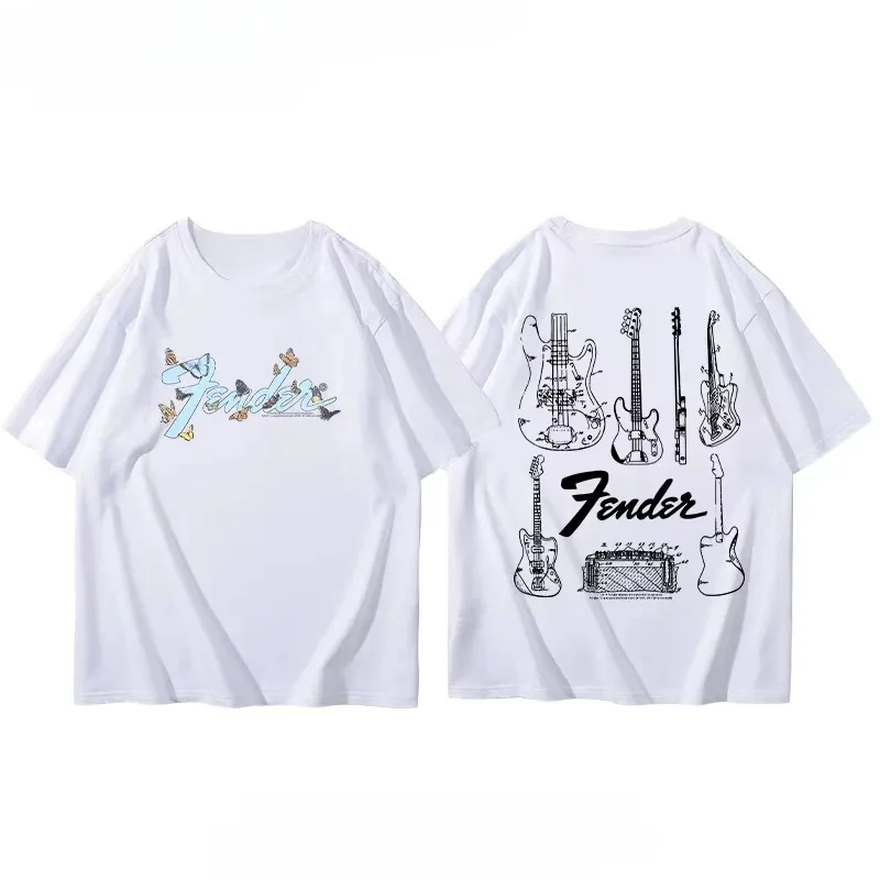 Summer T-Shirt Fender Electric Guitar Band Short Sleeved Boys and Girls Summer Guitarist Costumes Around Printed T-shirt