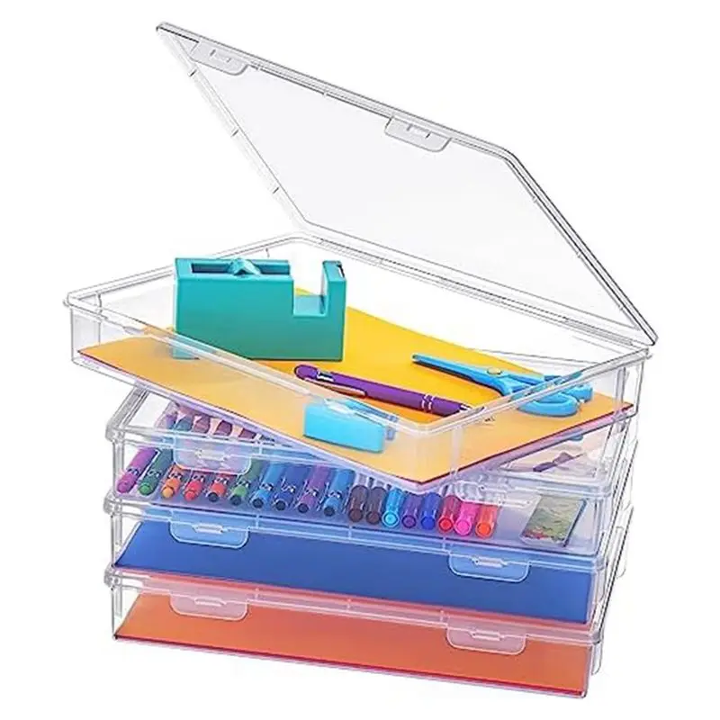 J1UL1N 4 Pcs A4 Scrapbook Paper Storage Box Arts Craft Organizers Storage Box For 8.5 X 11 Inch Letter Paper Photo Picture Stora