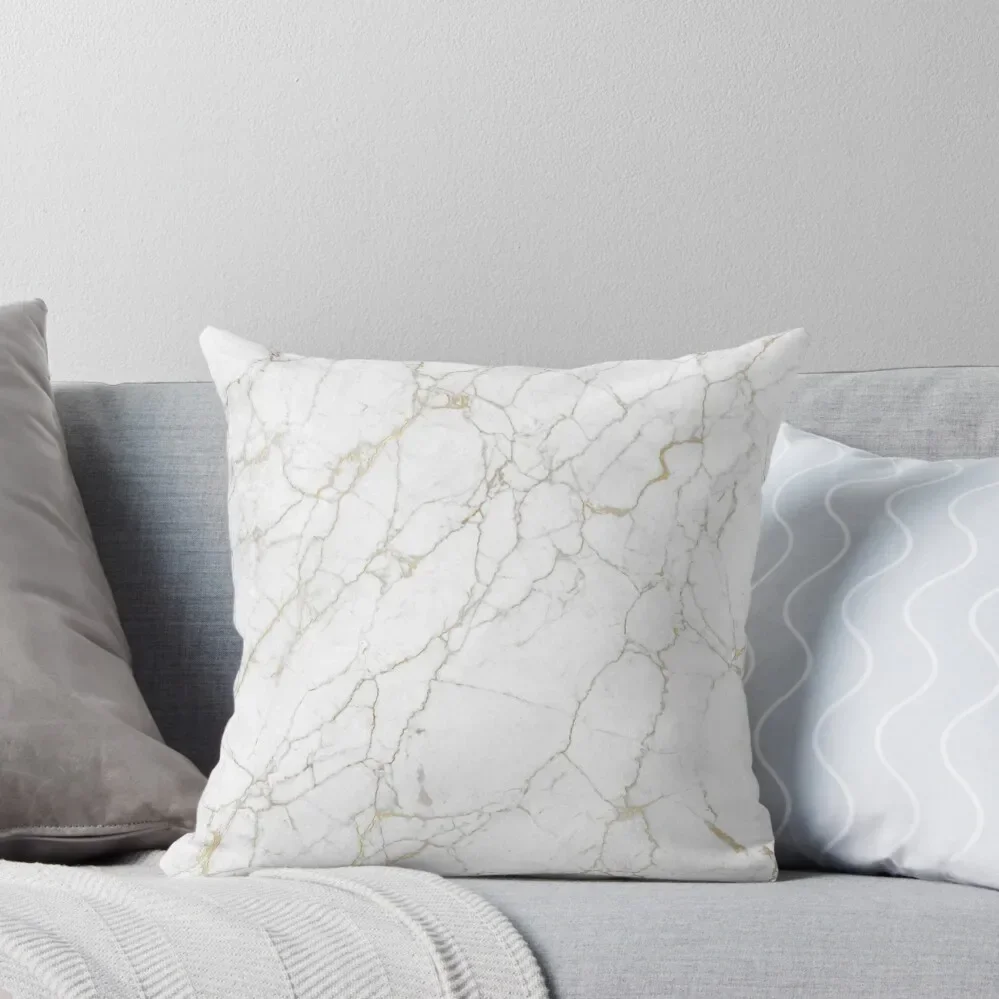 White Marble texture floor background with gold veins intrusions greek marble print luxuous real marble Throw Pillow