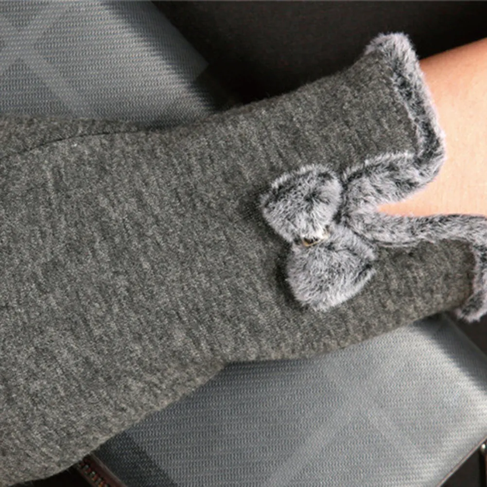 

Women Screen Gloves Winter Thick Soft Elegant Knot Texting Gloves for Outdoor Party Shopping