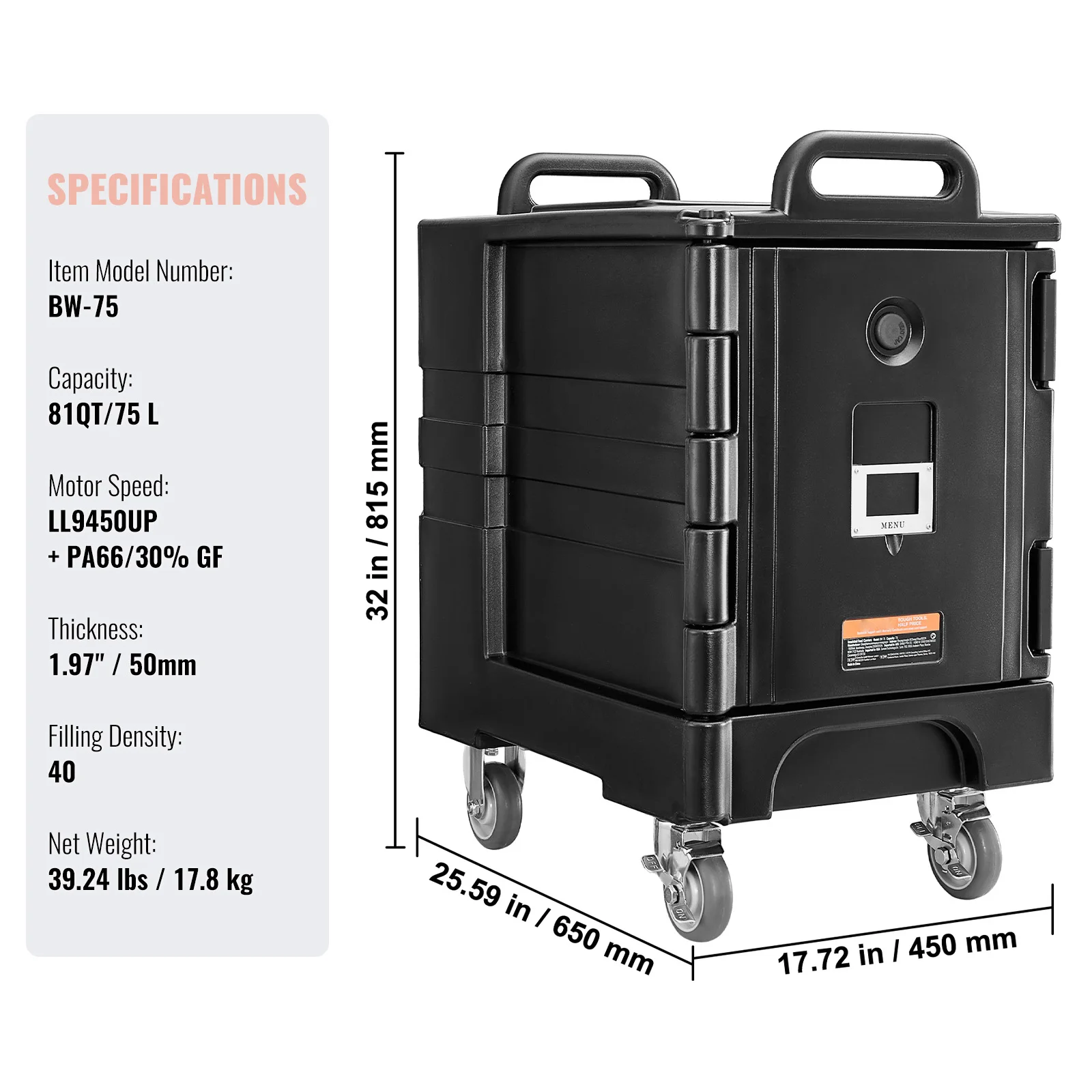 SucceBuy 75-120 L geïsoleerde voedselpandraagdoos Voedselverwarmer met handvat en dubbele gespen voor restaurantkantine