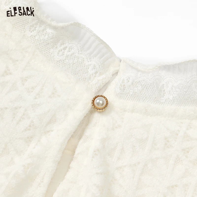 ELFSACK 2024 Winter New Arrivals Sweet preppy style white lace collar blouse