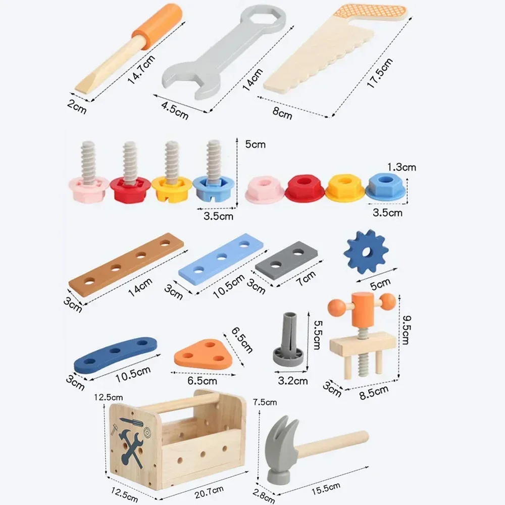 Boîte à outils en bois pour enfants, jeu de simulation, démontage d'écrou, assemblage de vis, réparation de simulation, outil de charpentier, jouets éducatifs Montessori