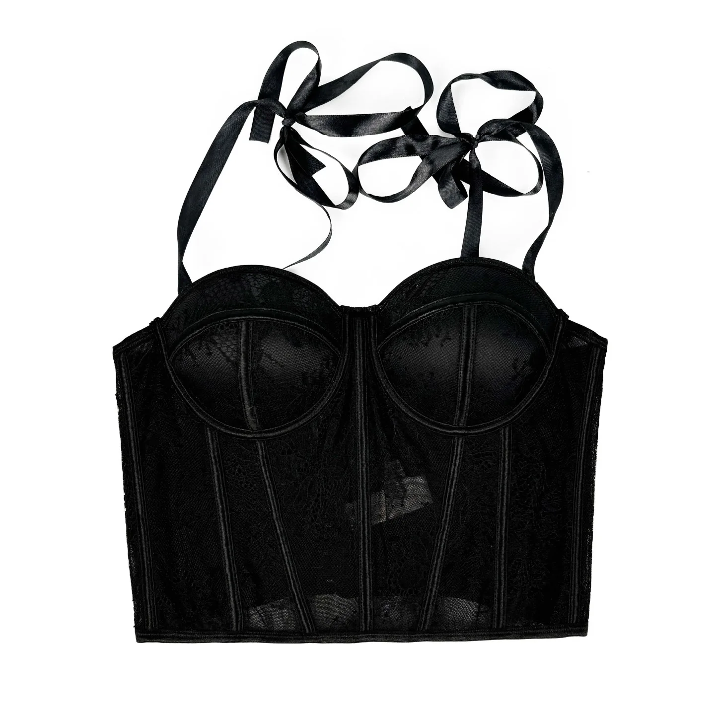 Women's  Tie Ribbon Decor Slim Fishbone Shaping Soft Comfort Trendy Versatile Commute Fashion Outerwear Spaghetti Strap Bra Top