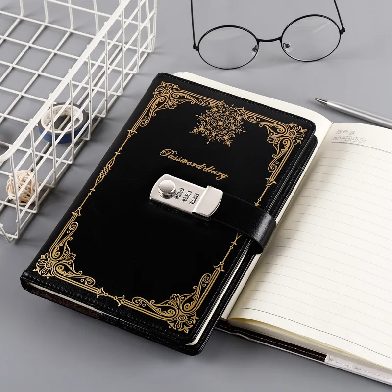 A5 Password Notebook Vintage Secret Diary with Lock PU School Notes Office Study Planner Stationery Personal Journals