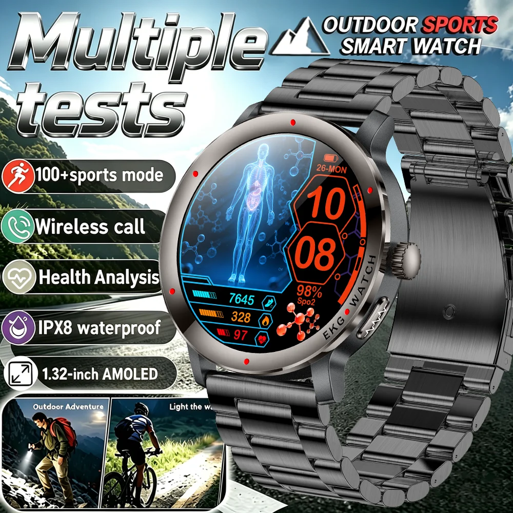 2026 New AI Health Diagnosis Smart Watch ECG+PPG Sapphire Screen Blood Fat Uric acid Whole body Monitoring BT Call Smartwatches
