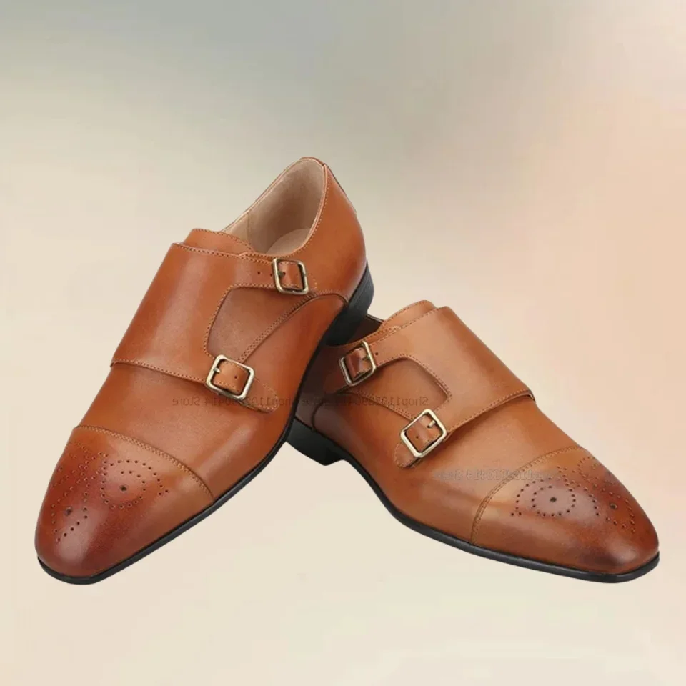 البني حزام السحابة ديكور تنفس حذاء رجالي موضة الراحة الانزلاق على الرجال حذاء كاجوال رواية الحرفية حفلة الرجال فستان أحذية #2