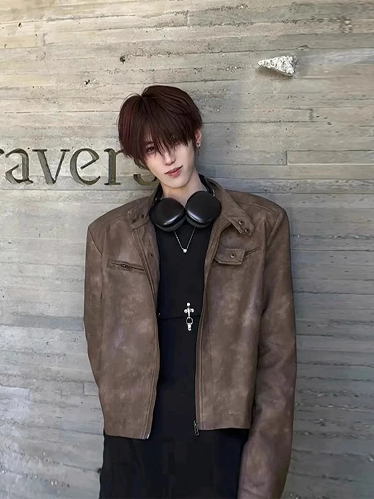 

Cleanfit ort Padded oulder Men's Jaet Sli Spring Autumn Flight Leather Biker Jaet Youth Trendy Pure E-commerce