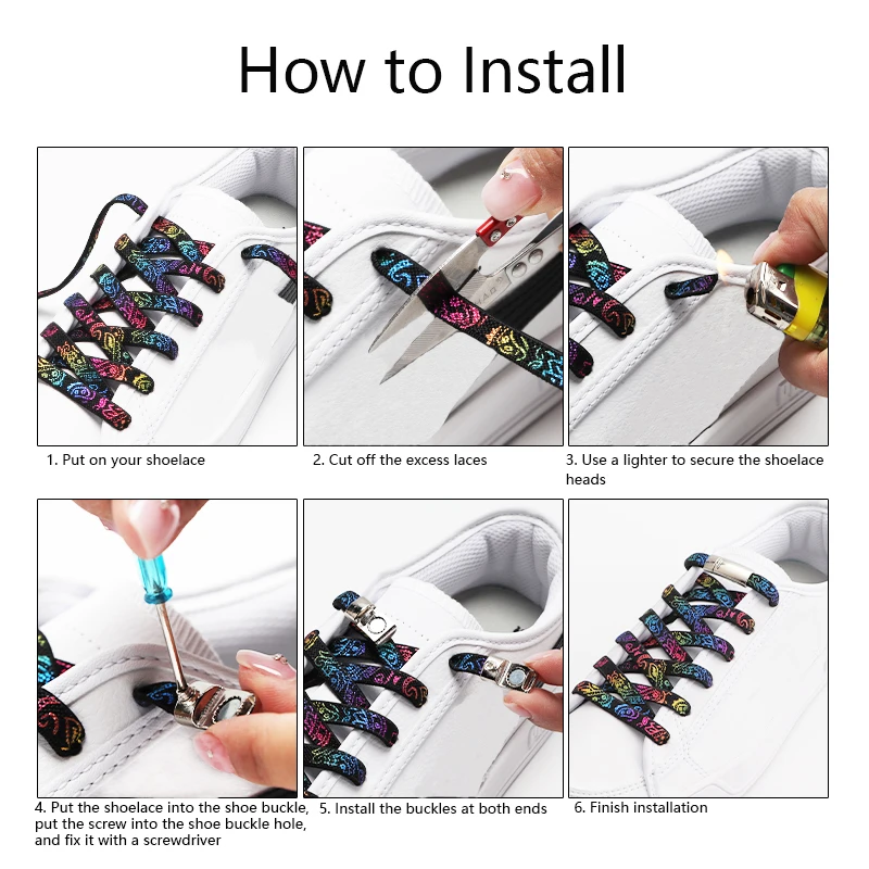 

Magnetic Premium Buckle For Kids Adult Graffiti Elastic Laces For Sneakers No Tie Shoelaces Casual Shoes Lazy Quick Accessories