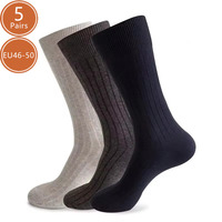 5 Pairs Large Size Man Socks Cotton Business Solid Breathable Deodorant Husbands Fathers Party Dress Long Socks Plus EU46-50