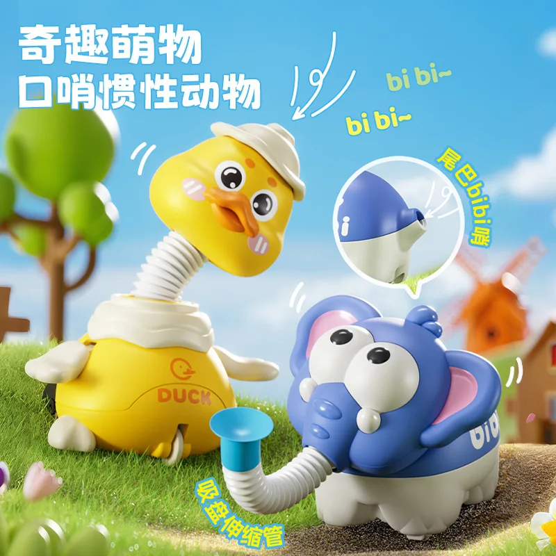 Enlightenment Toys Cute Elephant Duck Whistle Telescopic Toy Car Children's Puzzle Crawling Cognitive Artifact