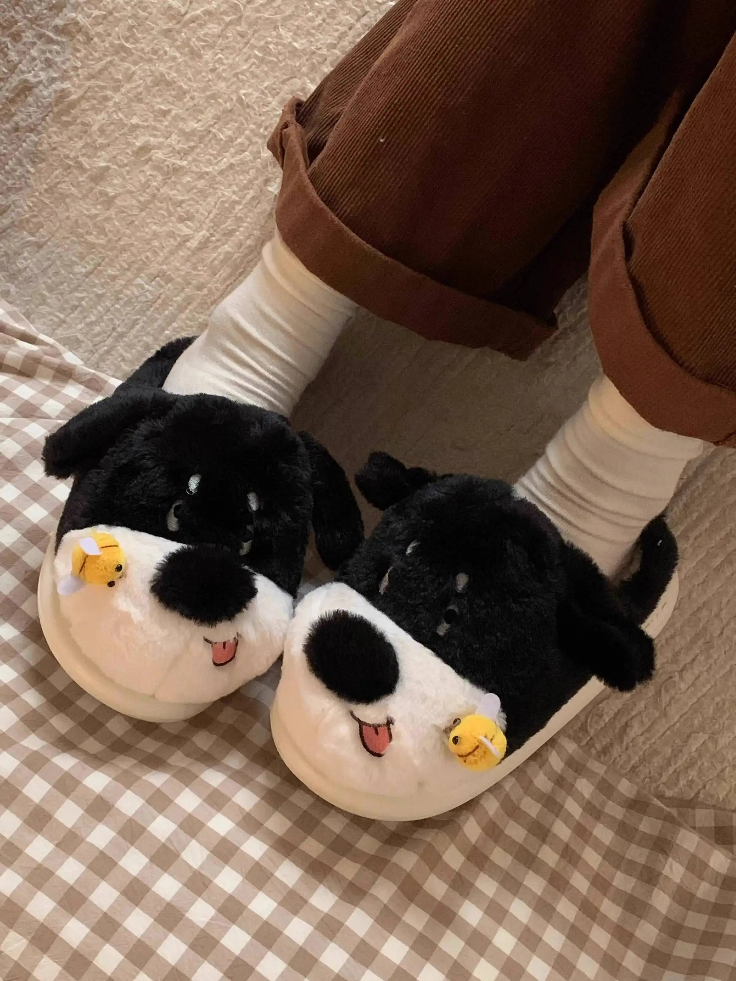 

Домашние тапочки Unsiex Puppy, осень-зима 2024, милые тапочки с мехом собаки, дизайнерская нескользящая плюшевая домашняя обувь для мужчин и женщин