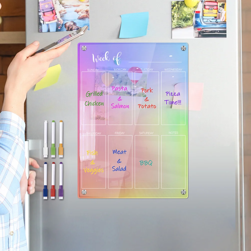 Dry Erase Planner Acrylic Magnetic Fridge Board Reusable Daily Schedule Organizer For Kitchen Wall Refrigerator Clear White