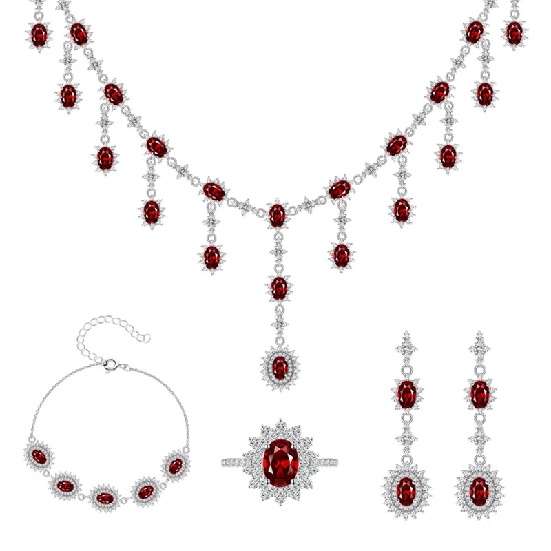 SPJ  Hot Selling Oval S925 Sterling Silver Necklaces Earrings Rings Bridal Diamond Cz Zirconia Wedding Jewelry Sets for Women