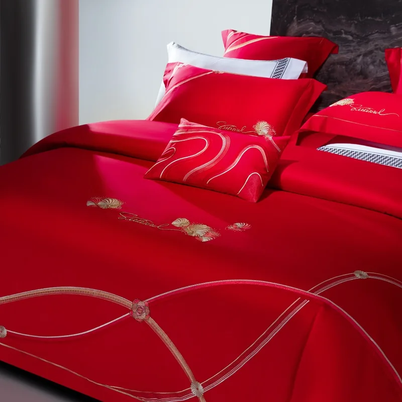 160 Thread Count Long Staple Cotton High End Embroidery Four Piece Set Embroidery Bedding Four Piece Set