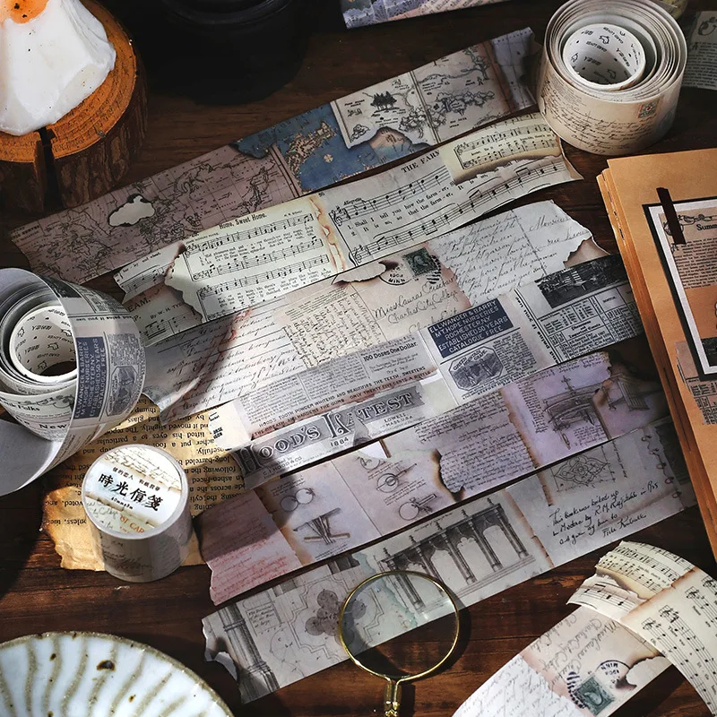 1 Rolle Vintage Washi Tape – dekoratives DIY-Scrapbook-Zubehör, Retro-Muster für die Tagebuchverzierung