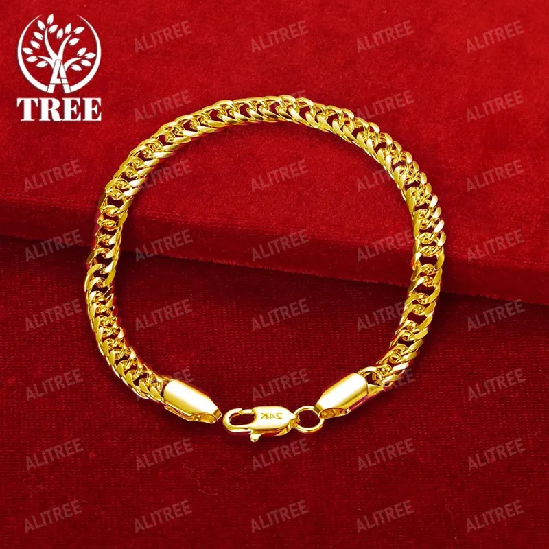 ALITREE 18K żółte złoto kubański łańcuszek bransoletki dla kobiety mężczyźni Party zaręczyny ślub boże narodzenie urodziny modna biżuteria prezenty