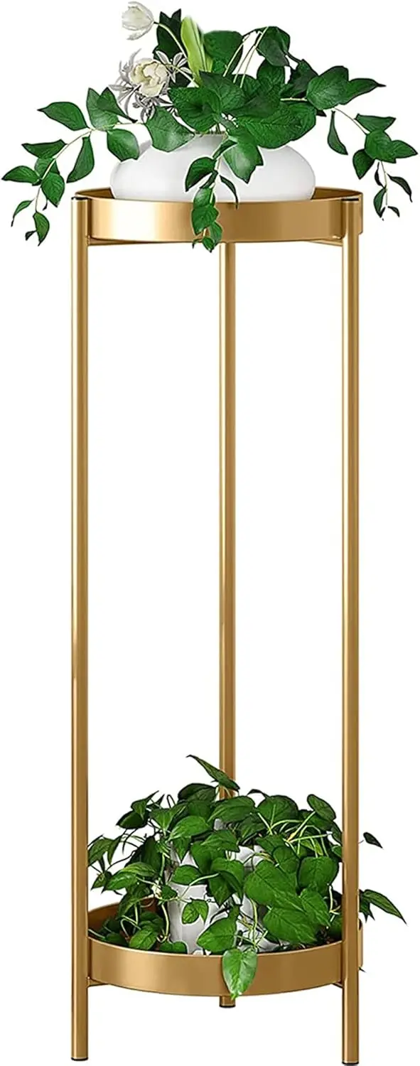

30" Two-Tier Metal Plant Stand with Removable Trays for Indoor Outdoor Use, Gold