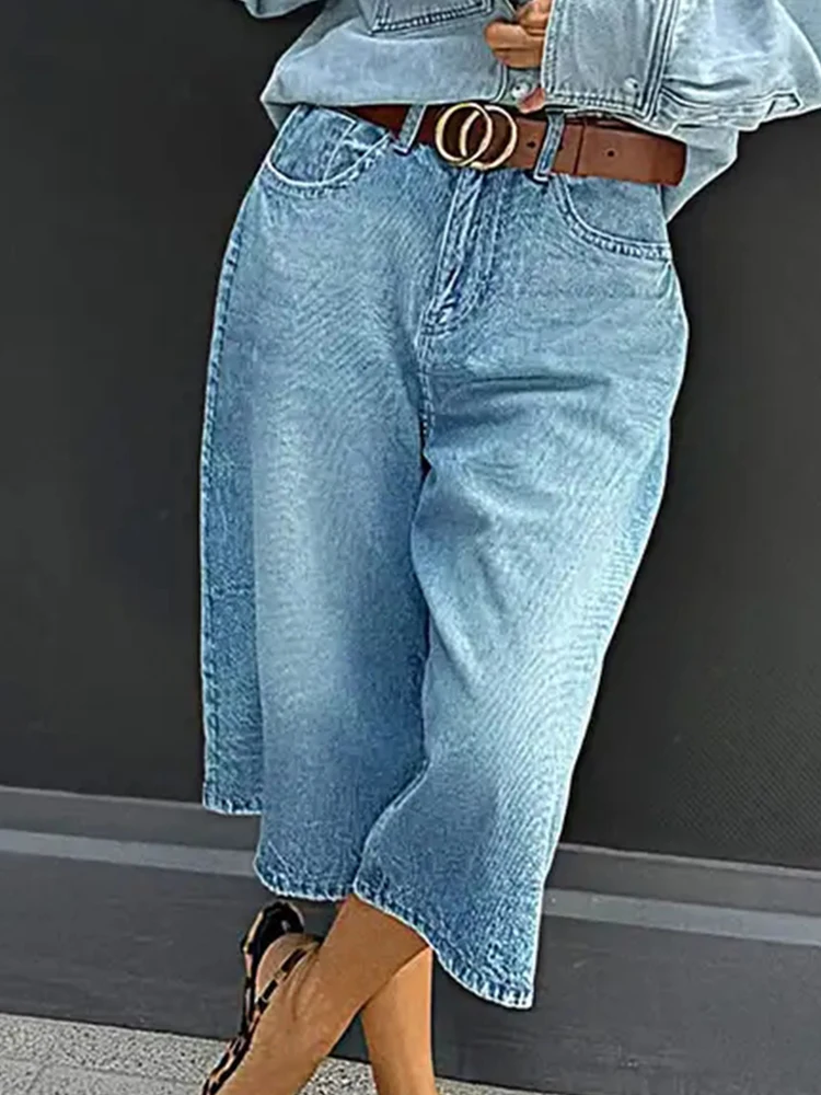 

ZMTUO Women's Denim shorts Wide leg Culottes High waisted Belt friendly Retro Fashion Trendy Casual All season Essential Jeans