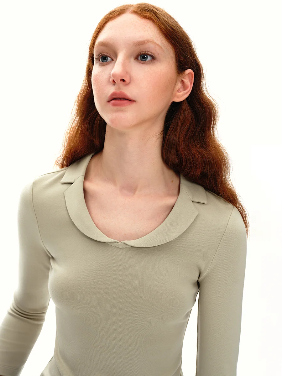 

Redolence Basic Long Sve V-Ne Топ Slim Fit из смеси хлопка Удобная осенняя футболка для поездок на работу Корейская мода