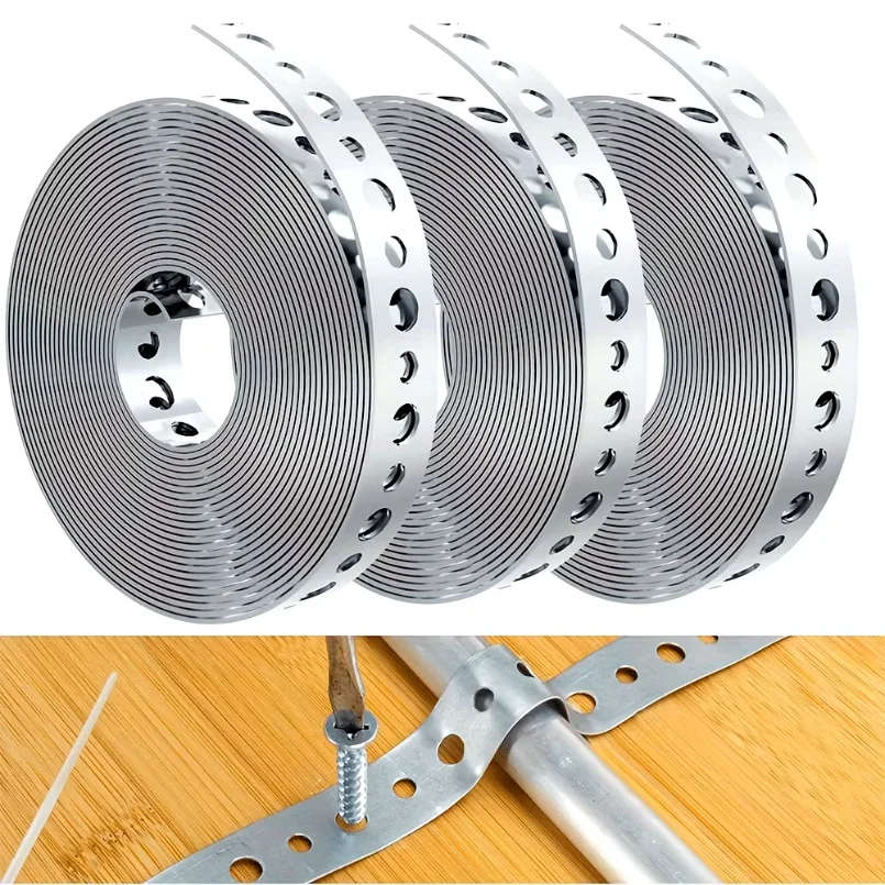 1/2 Roll of Galvanized Steel Tape, Pre-Punched Multi-Slot Metal Tape for Pipe Support and Sheet Metal Work