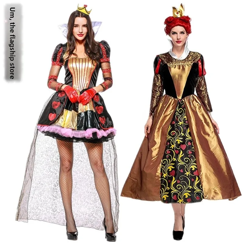 أزياء الهالوين التأثيرية على شكل قلب الملكة أداء عتيق أليس في بلاد العجائب دور الملكة على شكل قلب أحمر