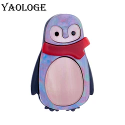 YAOLOGE Acrylic Wear Red Scarf Cute Penguin Brooch Pin For Women Unisex Creative Cartoon Animal Brooches Party Casual Badge Gift