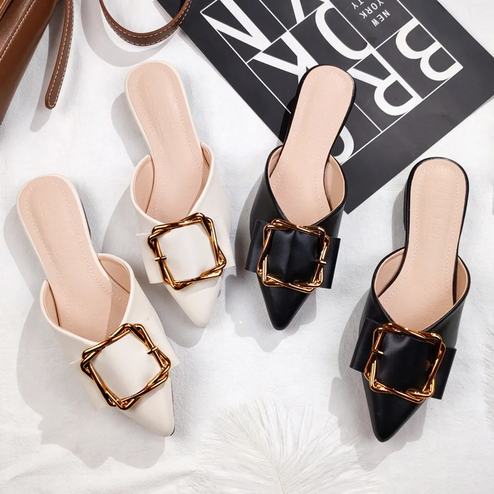 Fashion Women Shoes Lady Mules Pointed Toe Shoes Woman Slippers Plus Size 33-42 Flat Slides Office Casual Shoes Autumn Footwear