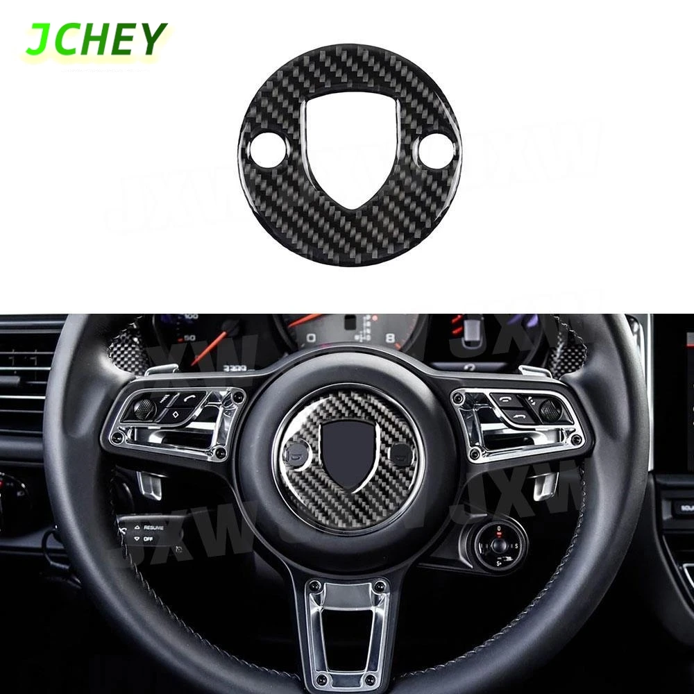 

JCHEY автомобильный руль из углеродного волокна, эмблема с логотипом, панель, накладка, рамка, крышка для Porsche Macan Panamera 718, новый Cayenne