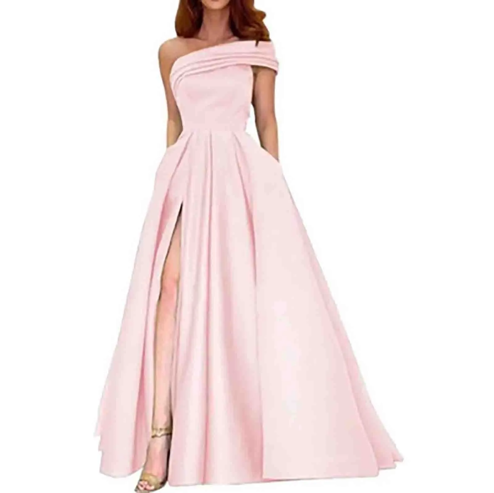 Women Sexy Off Shoulder Long Dress Elegant Hight Split Waist Slim Party Dress Summer Casual Sleeveless Solid Color Maxi Dress