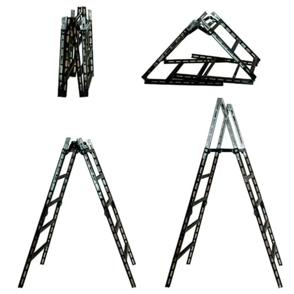 Folding Lightweight Ladder Portable Steel Top Platform Non-Slip Weather Resistant Easy Assembly Cross Barriers 56