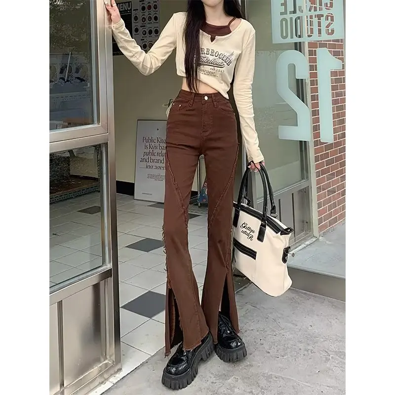 Retro Style Jeans Women's New Niche Jeans with Wide Legs for Casual High-Waisted Trousers Split Micro-Trumpet Pants