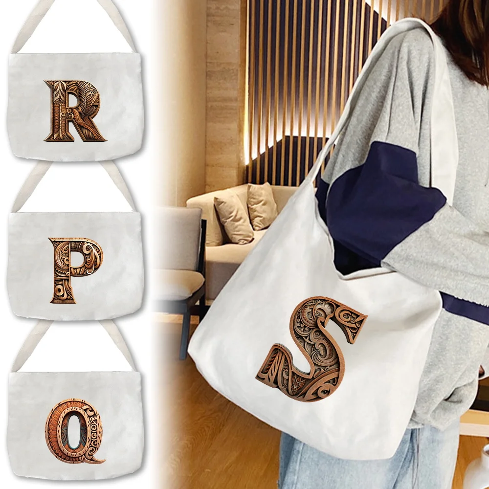 Women's Tote Bag Handbags White Commuter Tote Bags Wood Art Printing Series Aesthetic Travel Canvas Organizers Bag Versatile