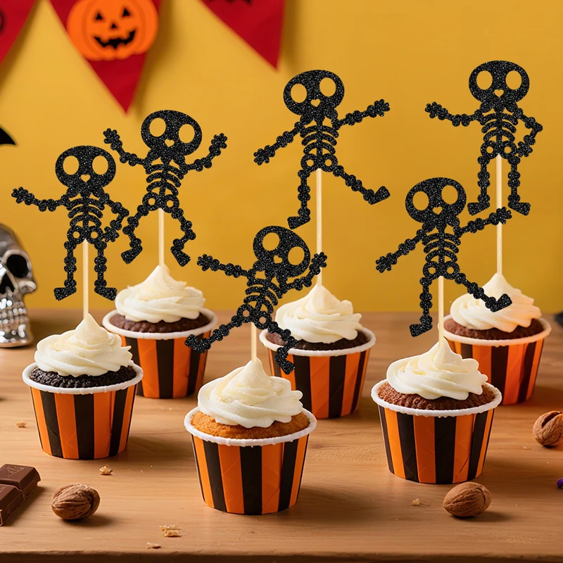 YOMDID 24 Stück Halloween-Totenkopf-Kuchenaufsätze, Totenkopf-Tanz-Cupcake-Picks, Happy Halloween Skull Day Of The Dead, Geburtstagsdekorationen