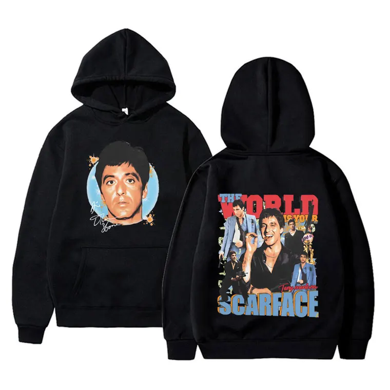 

Gangsters Movie The World Is Your Scarface Tony Montana Al Pacino Face Print Hoodie Men Women Fashion Casual Oversized Pullover