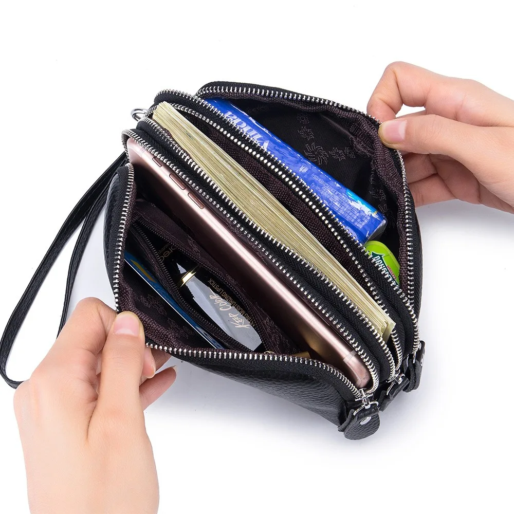 Nesitu Long Size Red Black Blue Purple Grey Genuine Leather Men Women Clutch Wallet 6.5 inch Phone Coin Purse Makeup Bag M9931