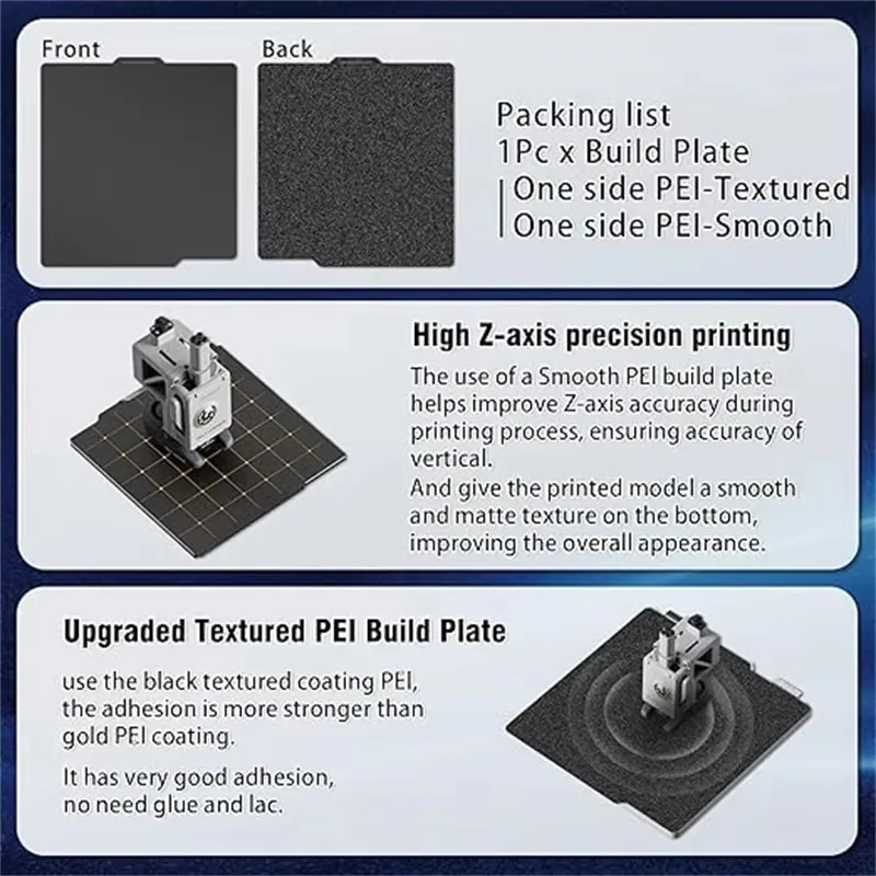Double Sided PEI Build Plate Black Smooth PEI Textured PEI 257x257 for Bambu Lab P1P/P1S /X1/X1C/X1E/A1 3D Printer Spring Steel