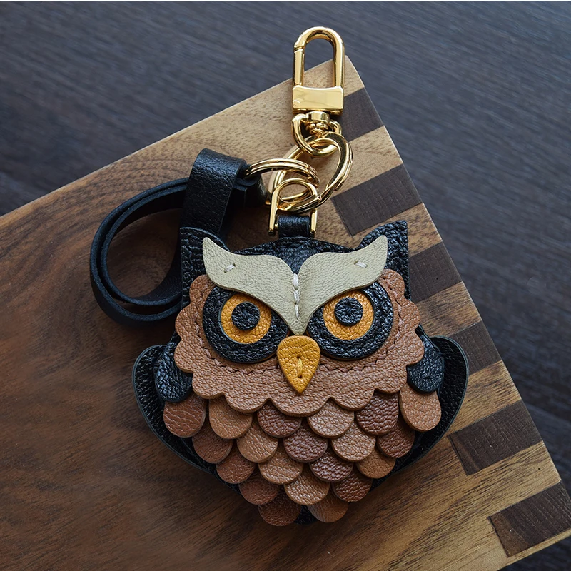 

Handmade Genuine Leather Owl Bag Charm Key Ring