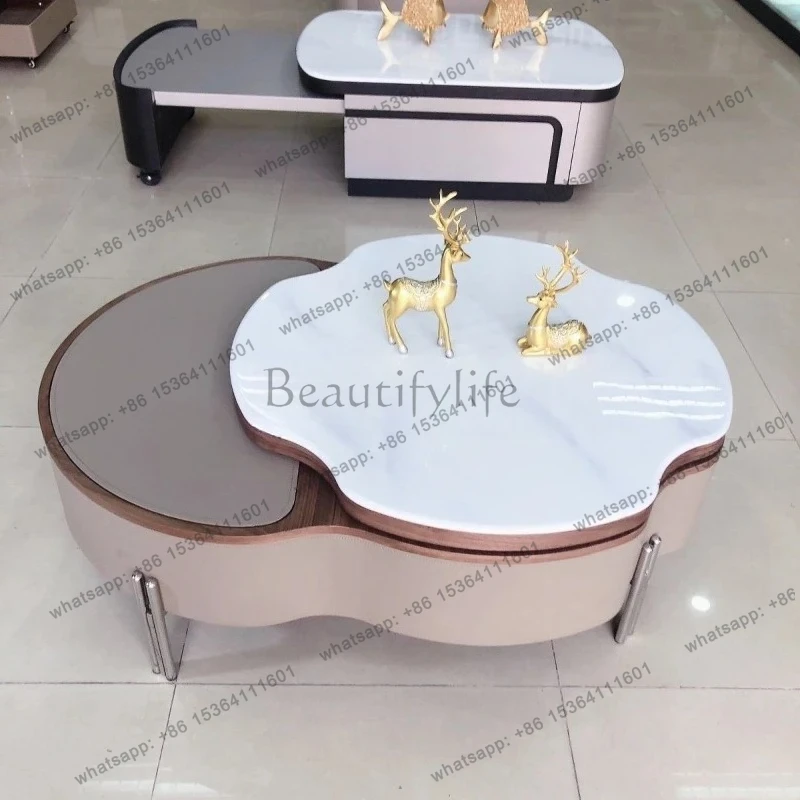 

cloud lifting rotating petal microcrystalline stone saddle skin small apartment creative simple coffee table