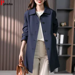 Mid Length Single Breasted Classic Gabardina Elegant Korea Jackets Casual New Trench Coats Women Fashion Spring Fall Windbreaker