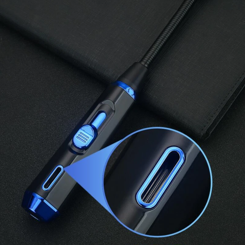 HONEST 720° Seamless Steel Hose Windproof Jet Blue Flame Butane Gas Lighter Visible Gas Window Outdoor BBQ Kitchen Cigar Lighter