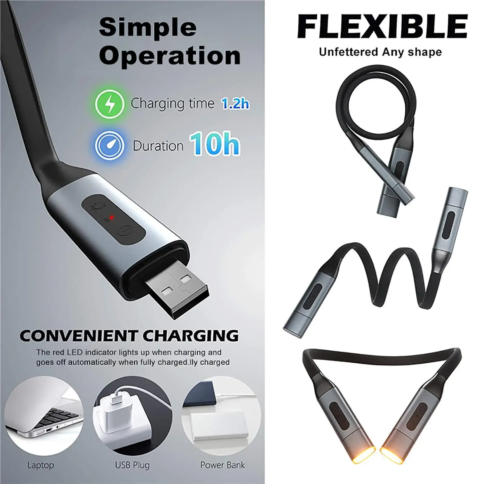 

Neck Reading Light Neck Book Light 1600K-5500K-2800K Reading Book Light 5-10Hrs Runtime Comfortable&Flexible Light Bendable Arms